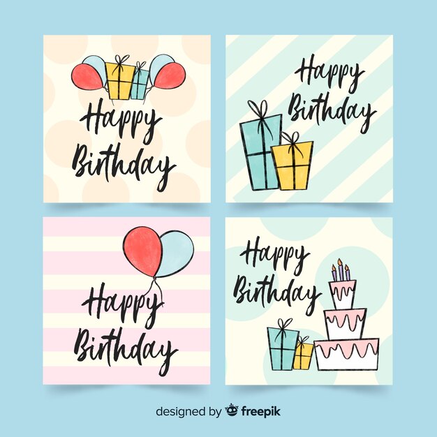 Cute hand drawn birthday card collection