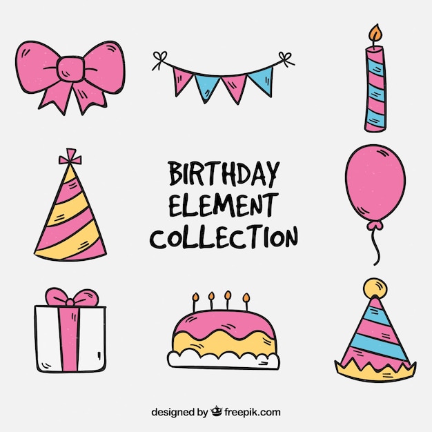 Cute hand drawn birthday party elements