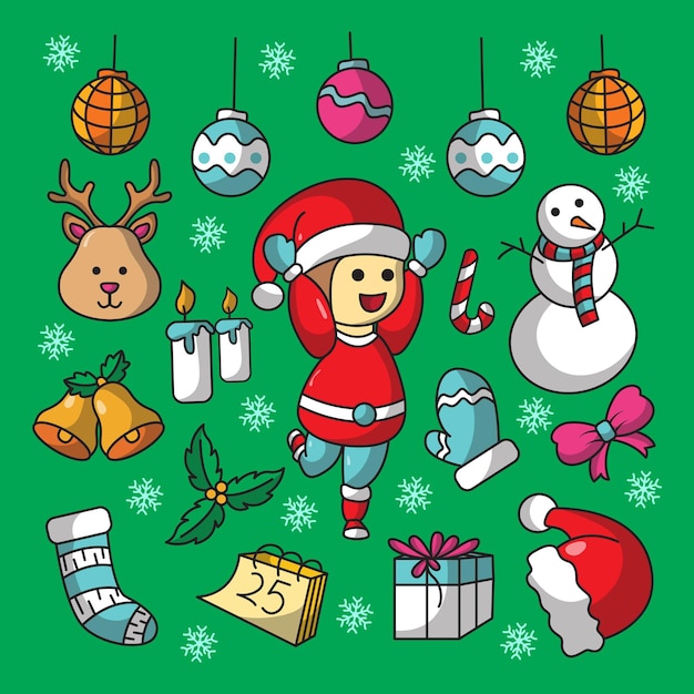 Cute hand-drawn christmas pattern with different elements