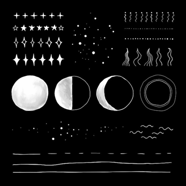 Cute hand drawn galaxy set vector