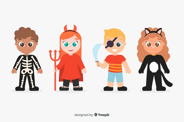 Cute hand drawn of halloween kid collection