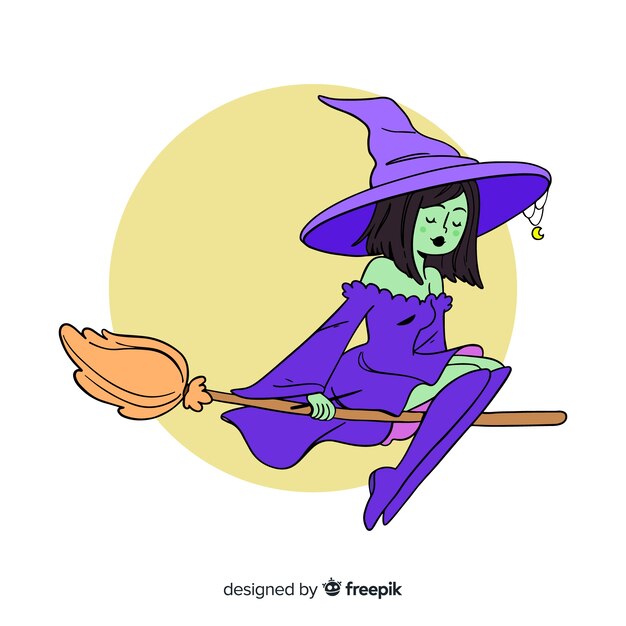 Cute hand drawn halloween witch background