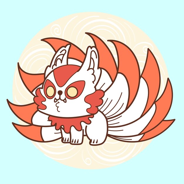 Cute hand drawn kitsune illustration