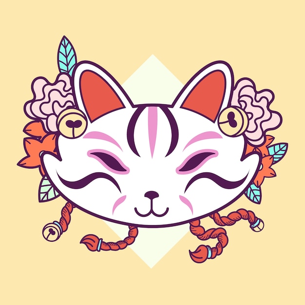 Cute hand drawn kitsune illustration