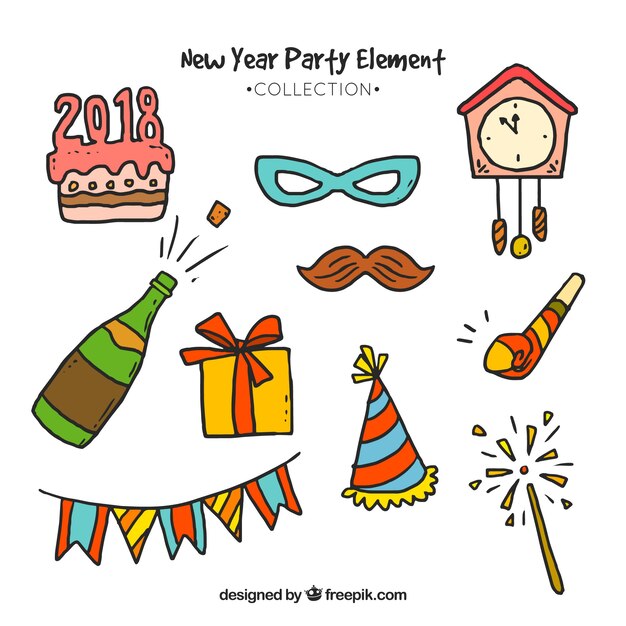 Cute hand drawn new year party element collection 