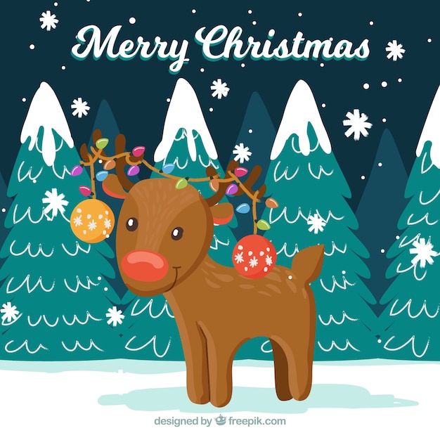 Free Vector cute hand drawn reindeer background