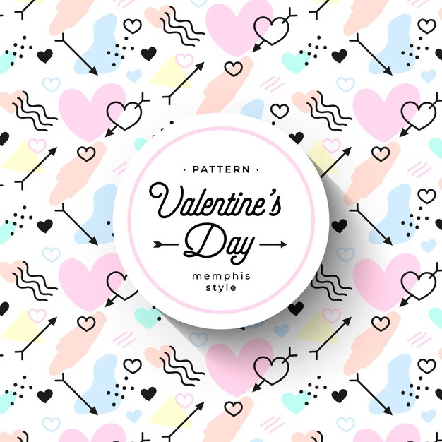 Cute hand-drawn Valentine's Day Pattern in memphis style