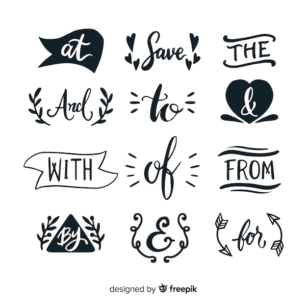 Cute hand drawn wedding catchword set