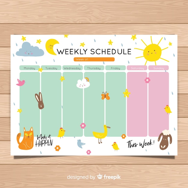 Cute hand drawn weekly schedule template