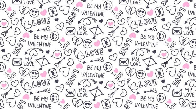 Cute Handdrawn Valentines Day Pattern