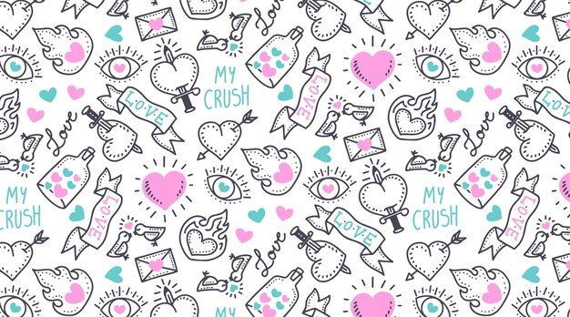 Cute Handdrawn Valentines Day Pattern