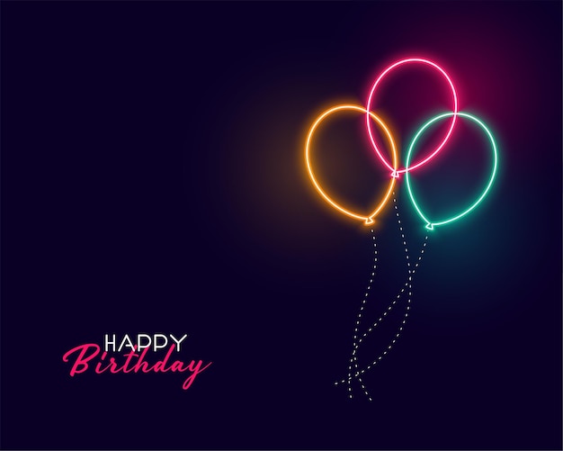 Free vector cute happy birthday neon balloons