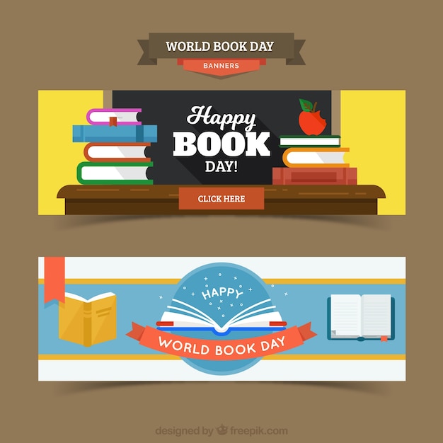 Free Vector cute happy book day banners