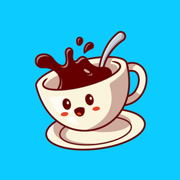 Cute Happy Coffee Cup Cartoon Vector Icon Illustration. Drink Character Icon Concept. Flat Cartoon Style