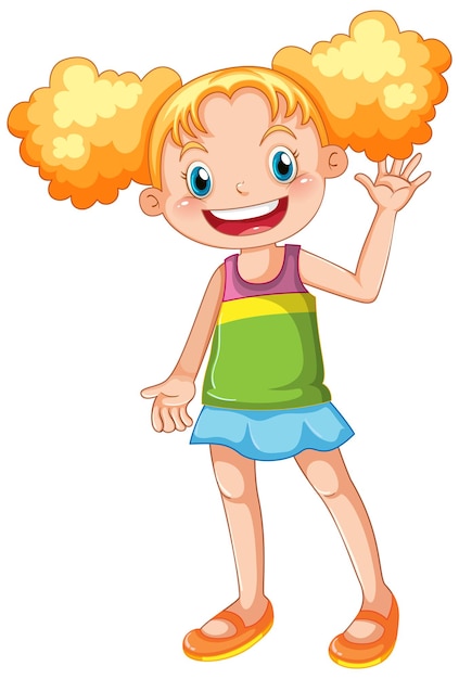 Free Vector cute happy girl cartoon character waving