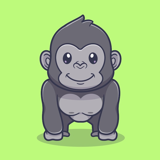 Cute Happy Gorilla Cartoon Vector Icon Illustration. Animal Nature Icon Concept Isolated Premium