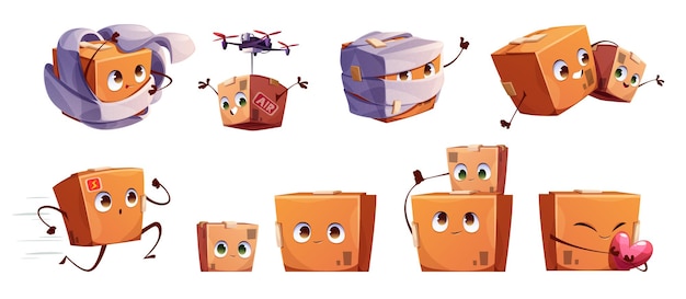 Free vector cute and happy parcel box mascot cartoon vector