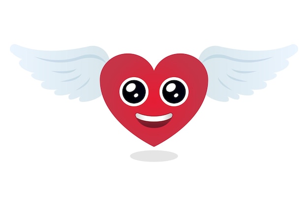 Free Vector cute heart emoji with white wings