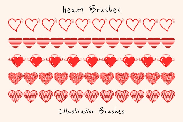 Free Vector cute heart illustrator brush, love pattern vector add-on set