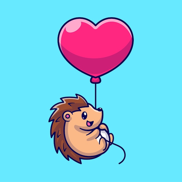 Free Vector cute hedgehog flying with love heart ballon cartoon vector icon illustration animal nature icon