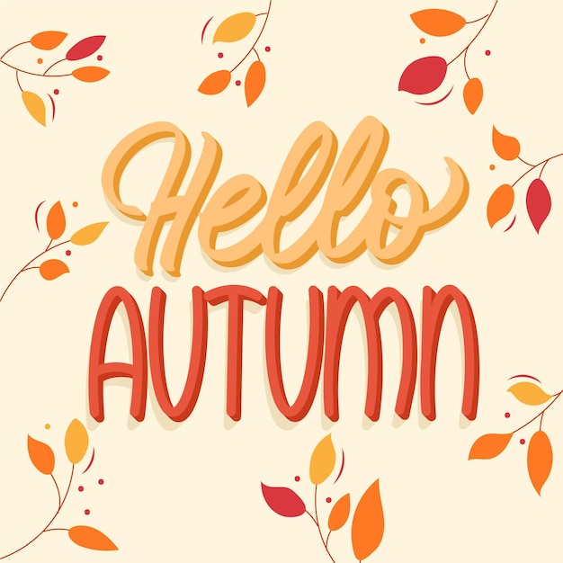 Cute hello autumn lettering with leaves