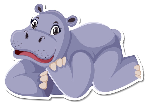 Free vector cute hippopotamus lying cartoon character on white background