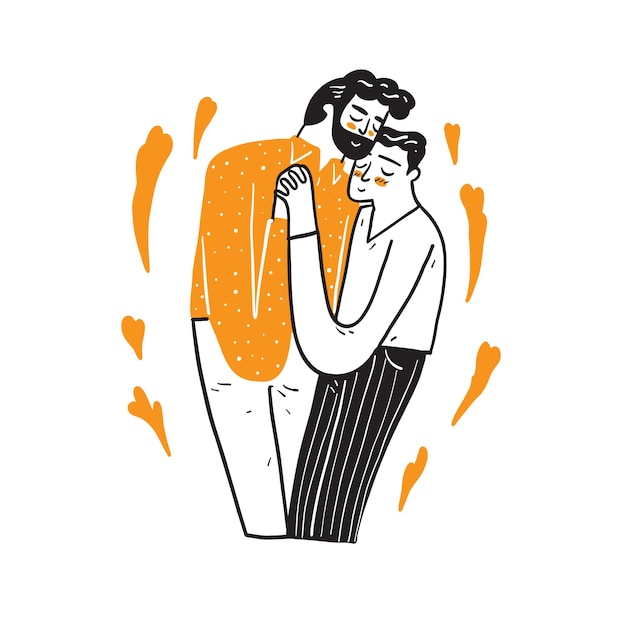 Free Vector cute homosexual couple hug and kiss each other.