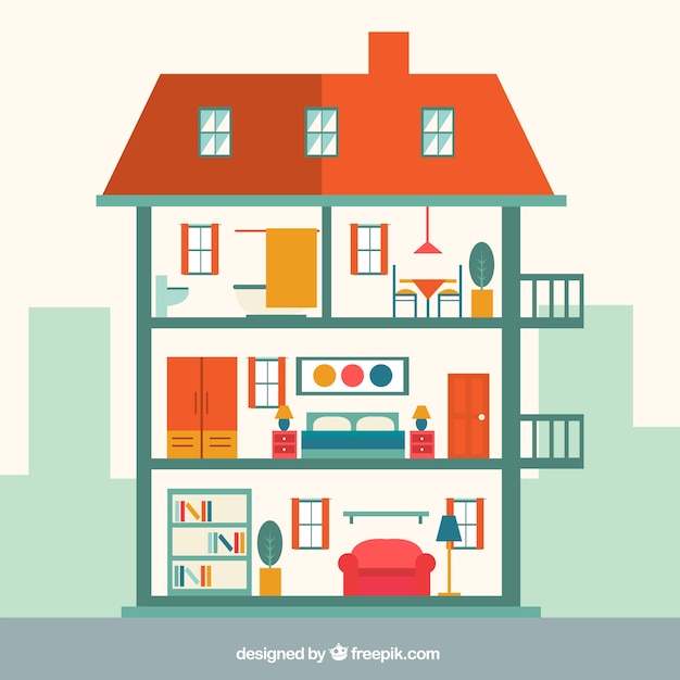 Free Vector cute house with rooms in flat design