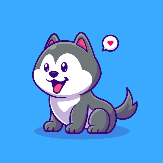 Cute Husky Dog Cartoon Vector Icon Illustration Animal Nature Icon Concept Isolated Premium Vector