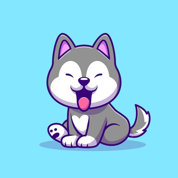 Cute Husky Dog Sitting Cartoon Vector Icon Illustration Animal Nature Icon Concept Isolated Premium