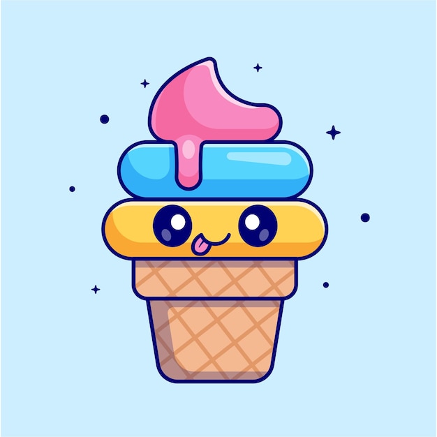 Free Vector cute ice cream cone teasing cartoon vector icon illustration food object icon concept isolated flat