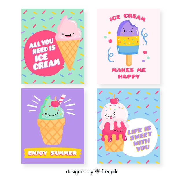 Free Vector cute ice cream food card set