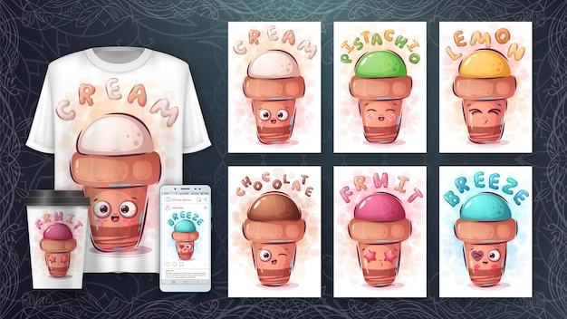 Free Vector cute ice cream - poster and merchandising