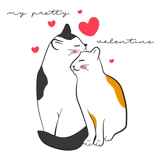 Free vector cute illustration of cats for valentines