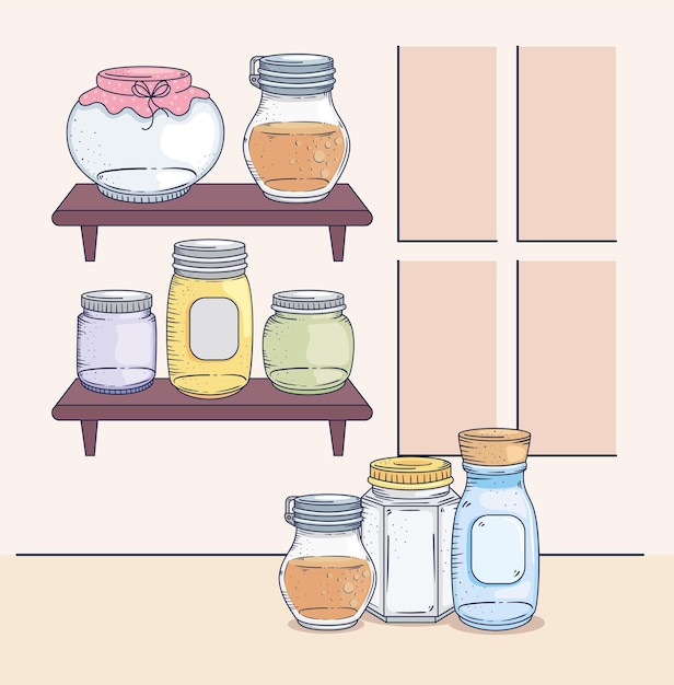 Free Vector cute jars glass in shelving