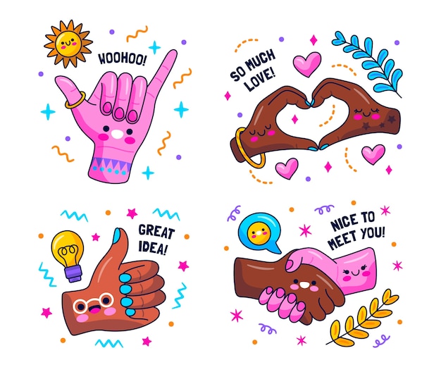 Free Vector cute kawaii hands sticker pack