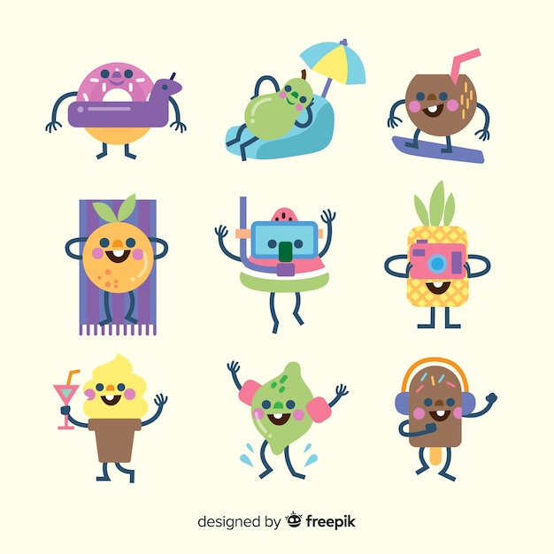 Free Vector cute kawaii summer characters collection