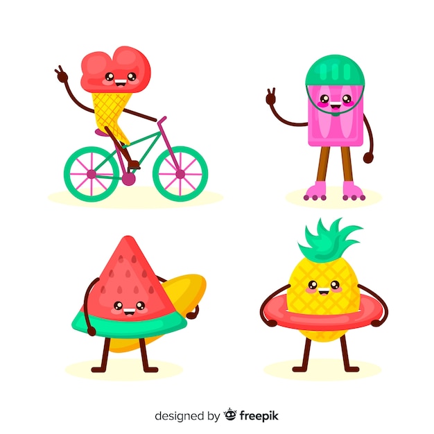 Free Vector cute kawaii summer characters collection