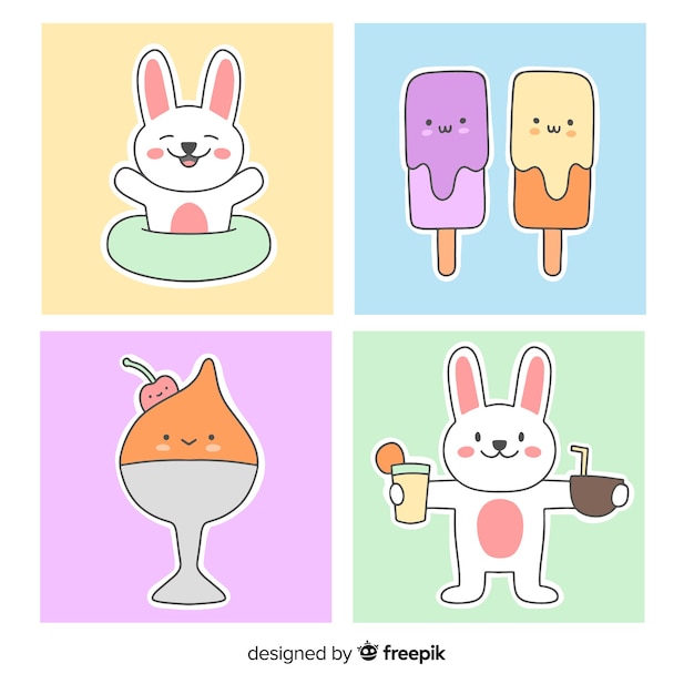 Free Vector cute kawaii summer characters collection