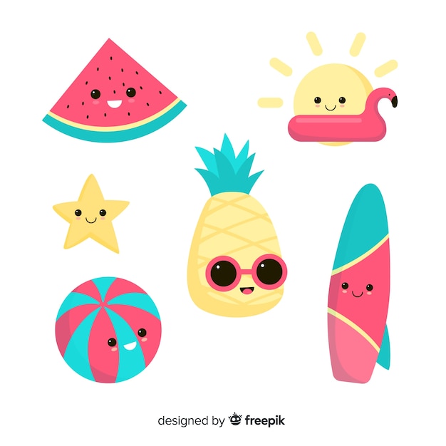 Free Vector cute kawaii summer characters collection