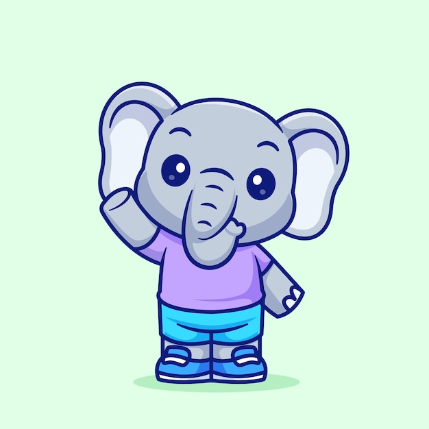 Free Vector cute kid elephant waving hand cartoon vector icon illustration animal nature icon isolated flat