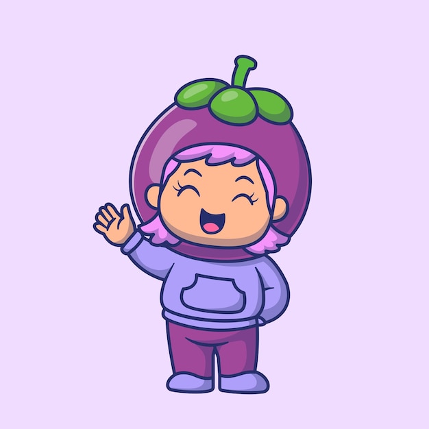 Free Vector cute kid wearing mangosteen costume cartoon vector icon illustration people food icon isolated flat