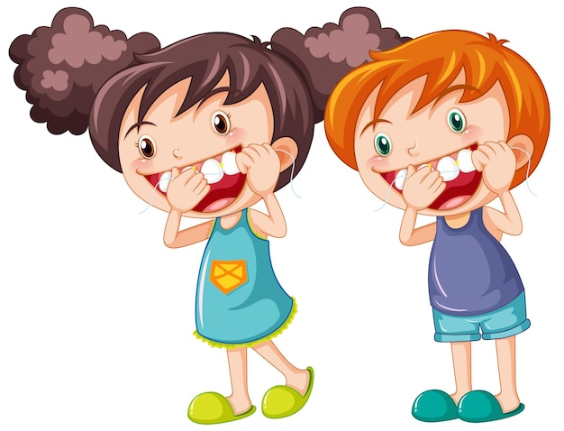 Free Vector cute kids cartoon character flossing teeth