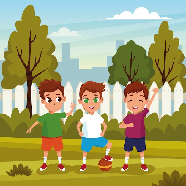 Free Vector cute kids playing in the nature cartoons