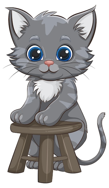 Free Vector cute kitten sitting on wooden stool