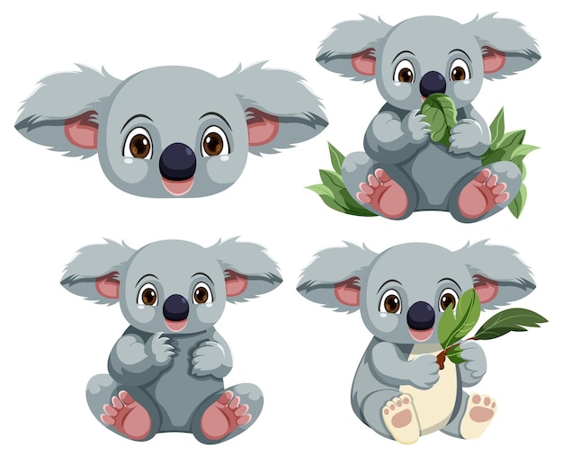 Free Vector cute koala bear cartoon character set