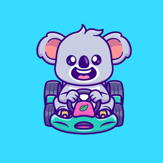 Free vector cute koala riding gocart cartoon vector icon illustration animal sport icon isolated flat vector