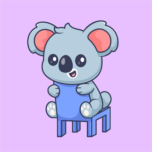 Free vector cute koala sitting on chair cartoon vector icon illustration animal nature icon concept isolated