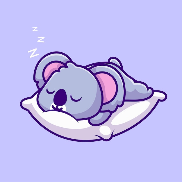 Cute Koala Sleeping On Pillow Cartoon Vector Icon Illustration Animal Nature Icon Concept Isolated