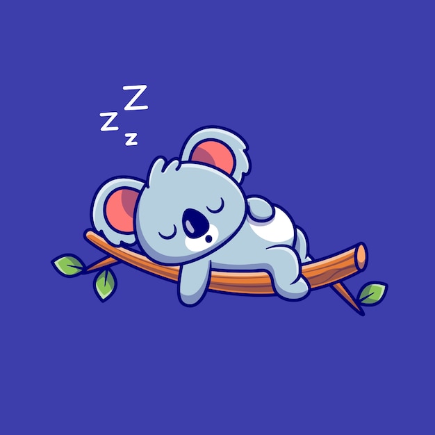 Free Vector cute koala sleeping on the tree cartoon . animal nature icon concept isolated  . flat cartoon style